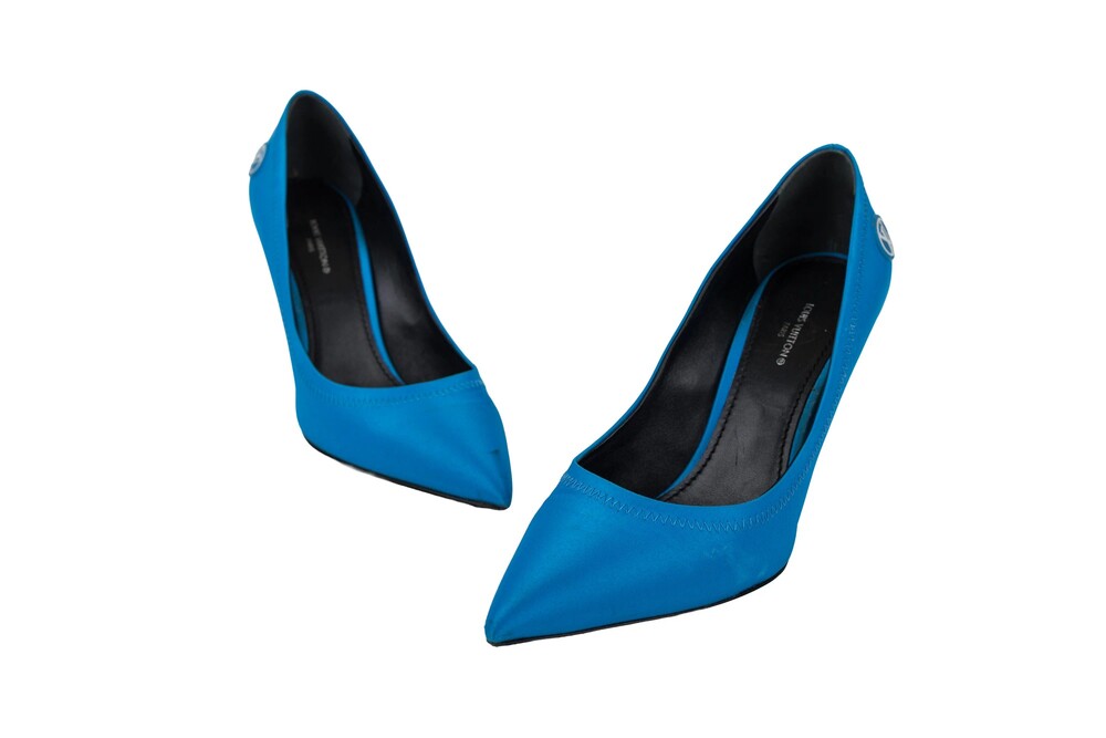Louis Vuitton Blue Pointed-Toe Pumps Stretch Satin Size 38